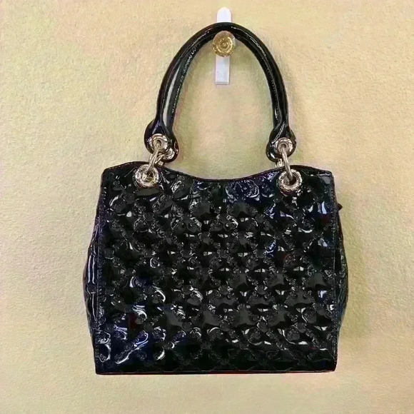 Rioni Italia Moda “The Lady” Quilted Signature Black Patent Leather Bag New! - Picture 4 of 16